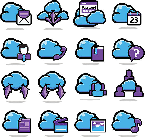 Cloud Network Icon Set vector art illustration