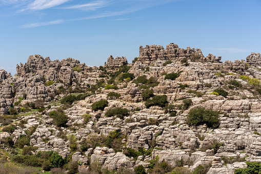 Limestone rock formations in El Torcal de Antequera nature reserve, in Spain