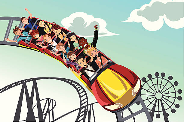 человек езда roller coaster - rollercoaster carnival amusement park ride screaming stock illustrations