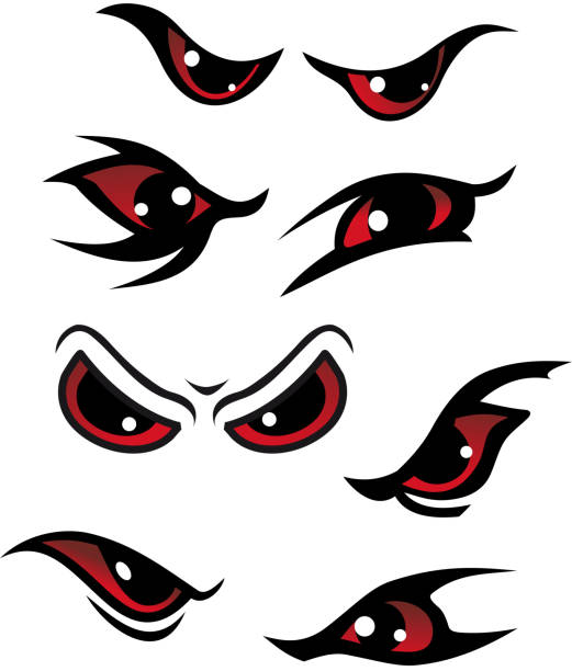 Danger eyes Danger red eyes set isolated on white background for mystery design anger stock illustrations