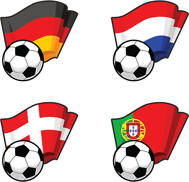 ilustrações de stock, clip art, desenhos animados e ícones de mundo sinalizadores e bola de futebol - holanda futebol