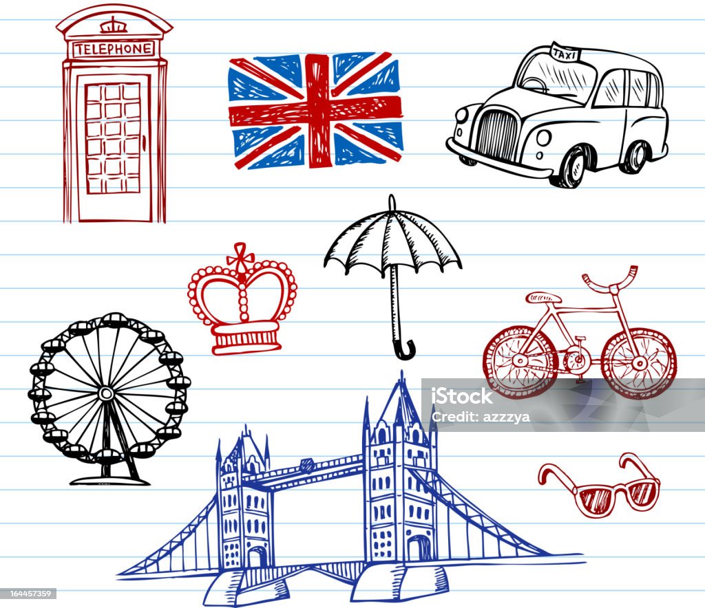 London doodles "London symbols, icons doodles drawing" London - England stock vector