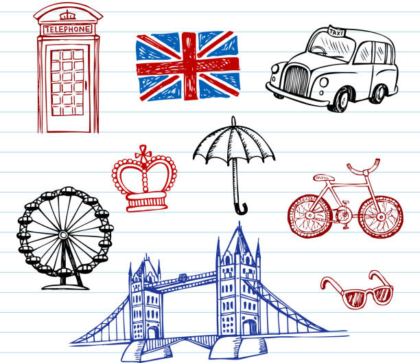 London doodles "London symbols, icons doodles drawing" london memorabilia stock illustrations