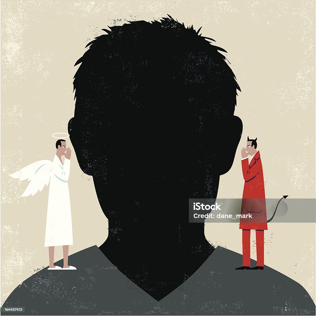 Homem com cabeça de diabo e um anjo Sobre os Ombros - Royalty-free Anjo arte vetorial