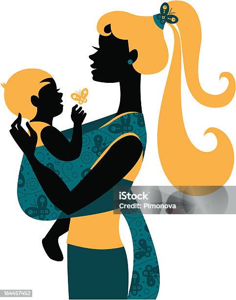 Beautiful Mother Silhouette With Baby In A Sling Stock Illustration - Download Image Now - Adult, Baby - Human Age, Baby Carrier