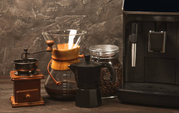 istock Modern espresso coffee machine with a cup in the interior of the kitchen. Machine for making fresh coffee.close-up. Coffee house concept. Place for text. Place to copy. 1644583347