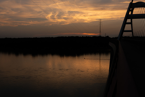 The Pentele Bridge with the Danube at sunset