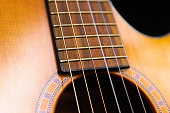 Beautiful nylon-string classical guitar in close-up