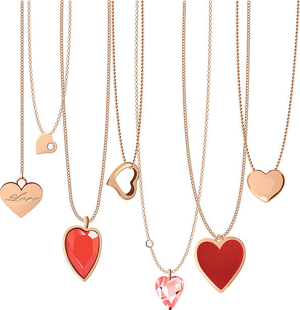 Heart Jewellery Golden jewellery chain with heart pendants.EPS10 illustration file contains a transparency blends/gradients. clip art of a heart pendant stock illustrations