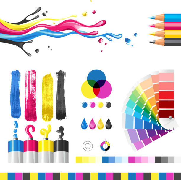 cmyk - printing press design computer graphic printer stock illustrations