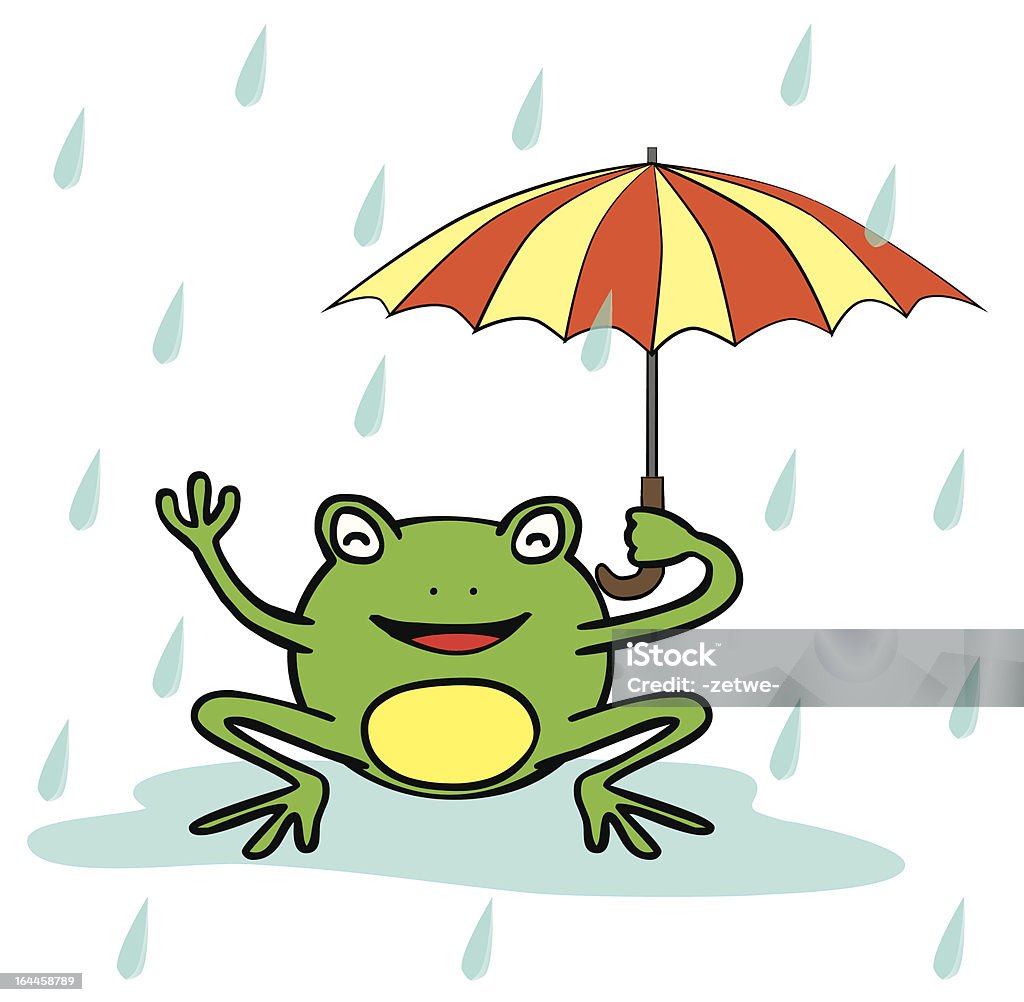 Rana feliz en el medio de la lluvia - arte vectorial de Agua libre de derechos