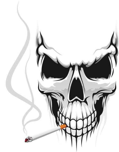 череп с сигарет - cigarette addiction shock smoking stock illustrations