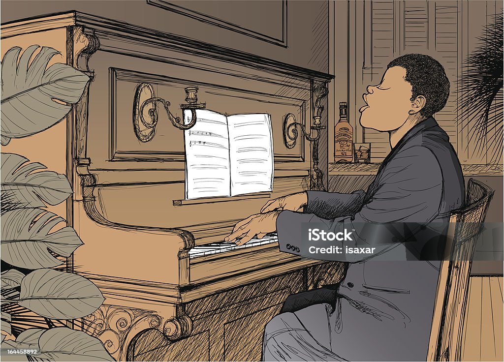 ragtime pianist Illustration of a jazz ragtime pianist Dixieland Jazz stock vector