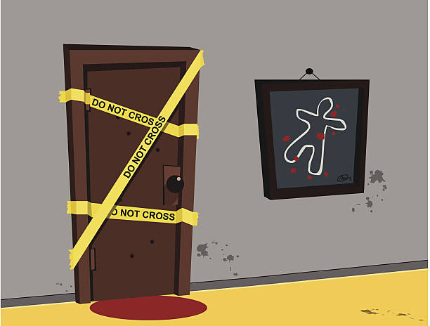 ilustrações de stock, clip art, desenhos animados e ícones de ilustração de investigação criminal - crime scene chalk outline crime murder