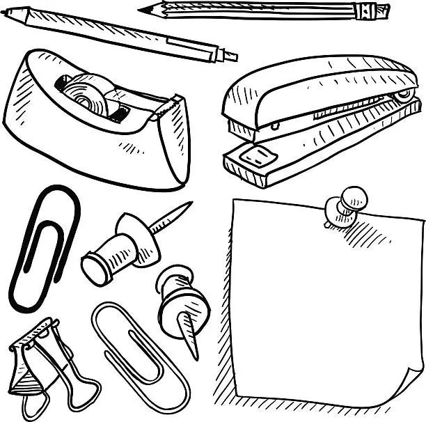Vector illustration of Office supplies vector sketch