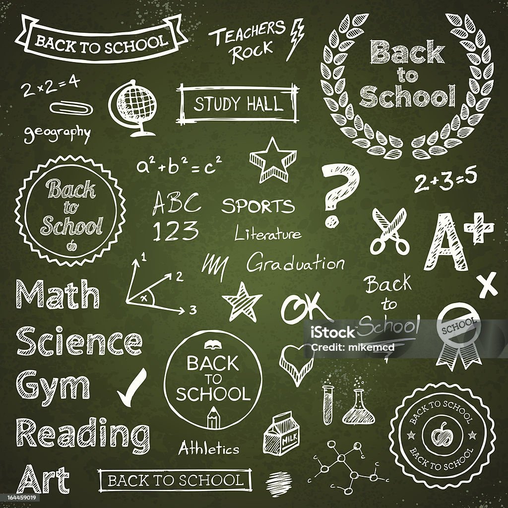 Back-to-school hand-drawn elements Back to school hand drawn text lettering and icons. Report Card stock vector