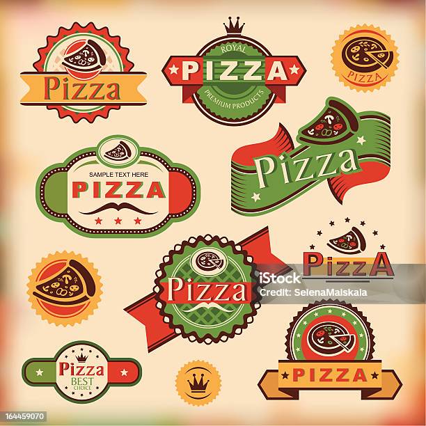 Pizza Retro Etykiety - Stockowe grafiki wektorowe i więcej obrazów Pizza - Pizza, Przypinka, Abstrakcja