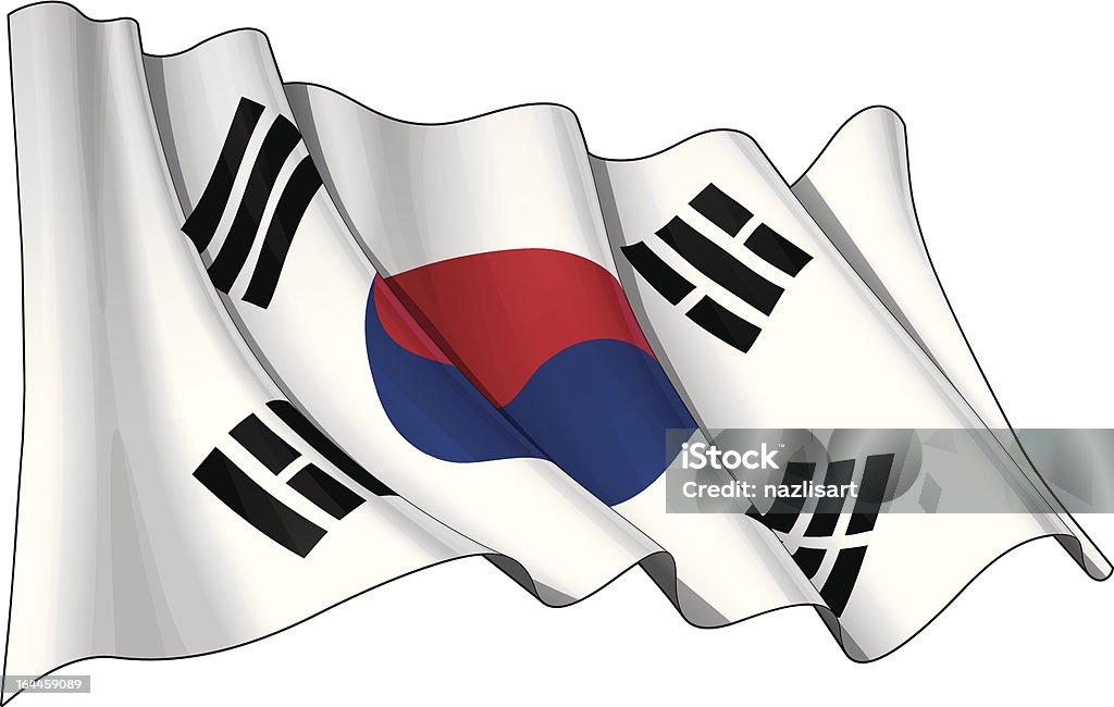 Flag of South Korea Waving South Korean flag. EPS v.10 File and a 6.8 x 4.4 kpxl with clipping path Preview JPG. Transparency is used on the shading layers South Korean Flag stock vector