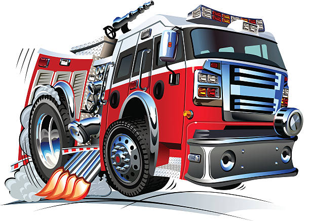 kreskówka, wóz strażacki - fire engine flash stock illustrations