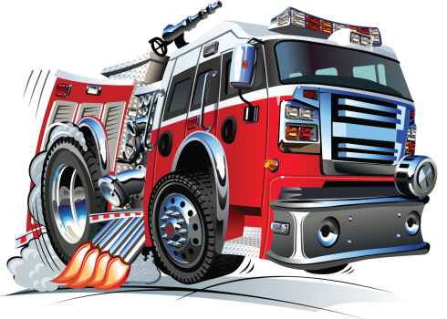 Cartoon Fire Truck Stock Illustration - Download Image Now - Cartoon, Fire  Engine, Chrome - iStock