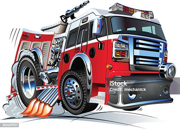 Cartoon Fire Truck Stock Illustration - Download Image Now - Fire Engine, Cartoon, Chrome