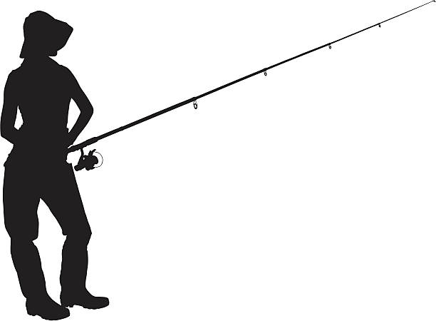 ilustrações, clipart, desenhos animados e ícones de vetor de pescadora com vara de pesca - freshwater fishing