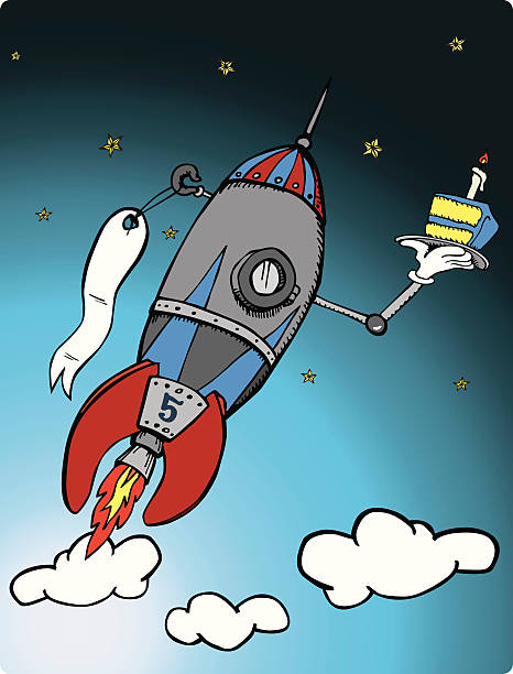 Birthday Rocket vector art illustration