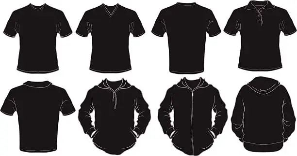 Vector illustration of black male shirts template