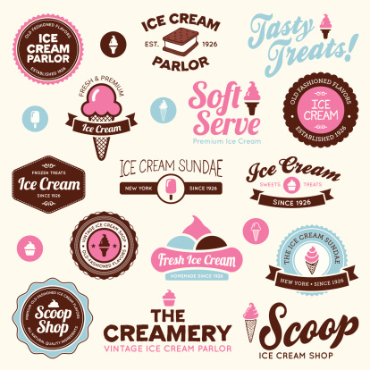 Set of vintage and modern ice cream shop badges and labels.