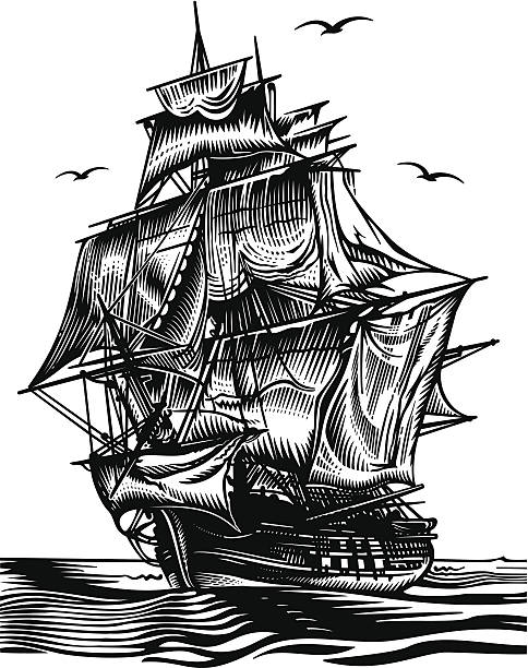 illustrations, cliparts, dessins animés et icônes de bateau - sailing ship nautical vessel military ship brigantine