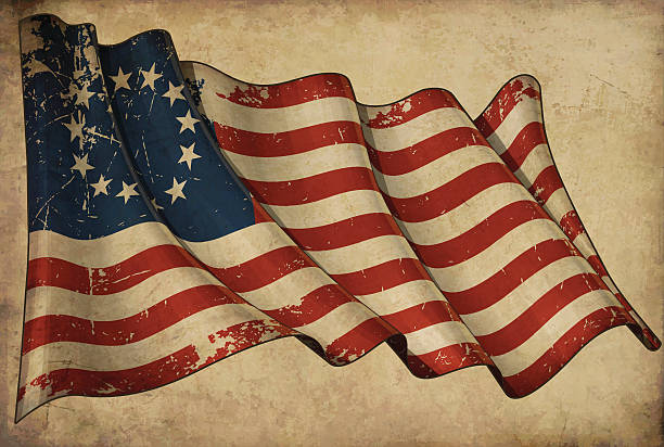 betsy ross flaga historyczny usa - old american flag patriotism obsolete stock illustrations