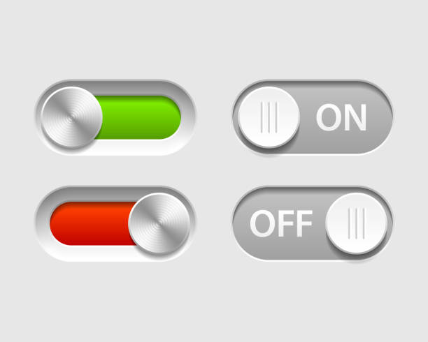 on/off 슬라이더 - sliding control panel control playing stock illustrations