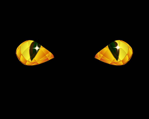 Stylized drawing of faceted golden cat eyes against black Eyes of a cat in the darkness. Copyspace composition. EPS 10 file, contains transparencies creepy glowing eyes stock illustrations