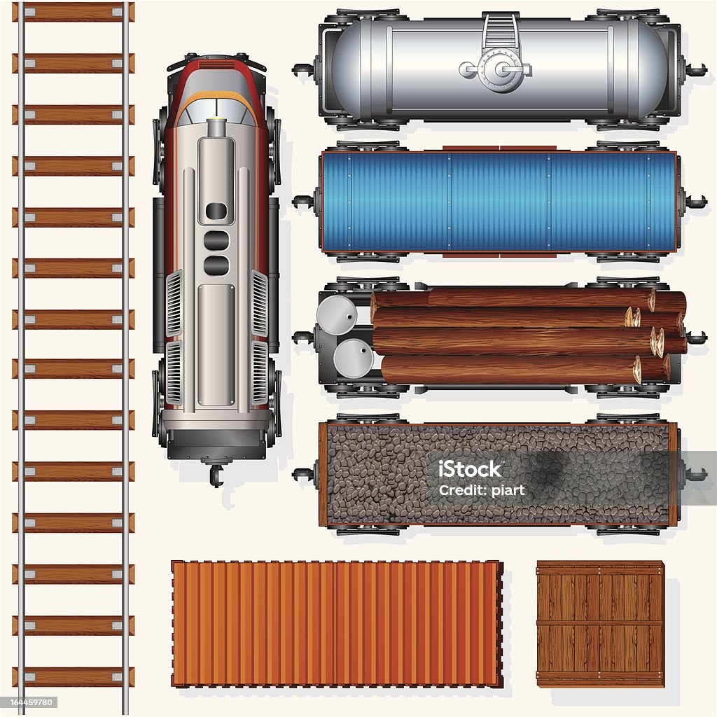 Вид сверху Железнодорожный Collection - Векторная графика Грузовой поезд роялти-фри