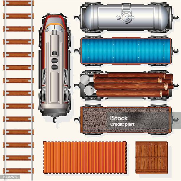 Вид Сверху Железнодорожный Collection — стоковая векторная графика и другие изображения на тему Грузовой поезд - Грузовой поезд, Железнодорожный вагон, Векторная графика