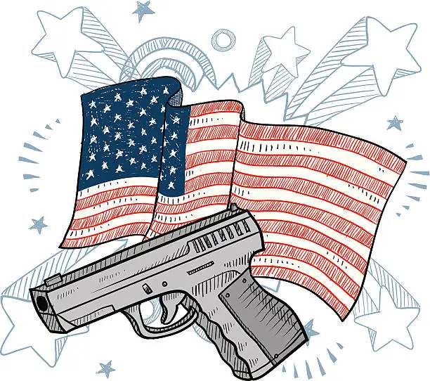 Vector illustration of Americans love their guns sketch