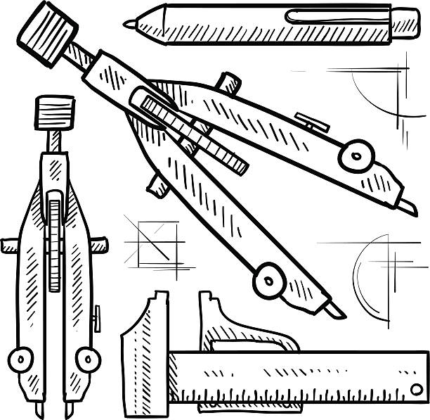 ilustrações, clipart, desenhos animados e ícones de elaboração de ferramentas de desenho - drawing compass protractor architecture caliper