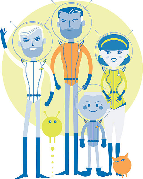 planetoida rodzina spot ilustracja, kaukaski, homoseksualnych gay (z izolacją) - father alien child characters stock illustrations