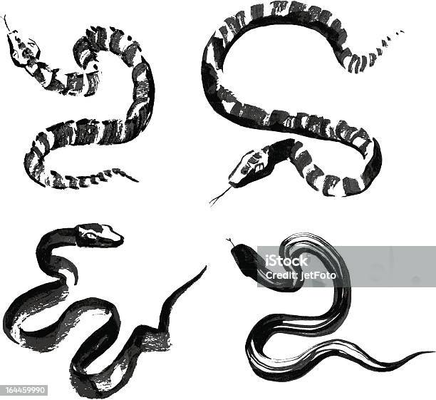 Serpents Dans Le Style De Peinture À Lencre Chinois Traditionnel Vecteurs libres de droits et plus d'images vectorielles de Serpent