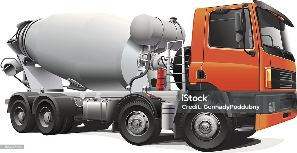 large concrete mixer "Detail vector image of modern large concrete mixer, isolated on white background. File contains gradients. No blends and strokes. Easily edit: file is divided into logical layers and groups." Carrying stock vector