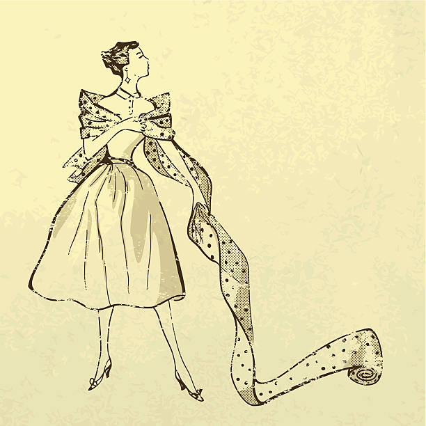 ilustraciones, imágenes clip art, dibujos animados e iconos de stock de joven mujer modish con perno de tela - 40s
