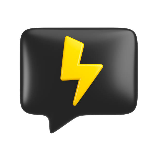 istock Flash bolt in comment message bubble review icon. Lightning on offer promotion or power concept. Black tag 3d rendering. 1644604461