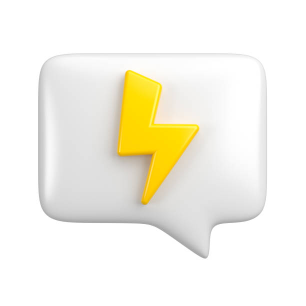 istock Flash bolt in white comment message bubble review icon. Lightning on offer promotion or power concept. 3d rendering. 1644604481