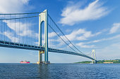 Verrazano-Narrows Bridge and New York Harbor, New York City, USA.