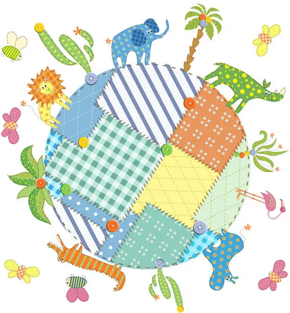 Vector illustration of Baby card with animals and plants on Earth