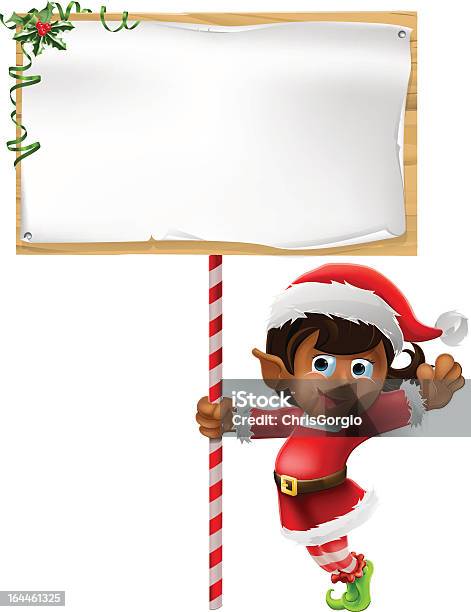 Christmas Elf Trzyma Znak - Stockowe grafiki wektorowe i więcej obrazów Afrykanin - Afrykanin, Baner, Boże Narodzenie