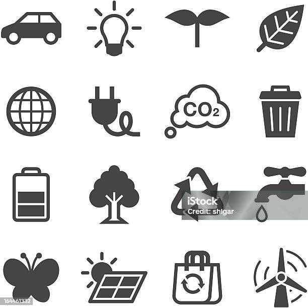 A Black And White Image Of Ecology Icons Stock Illustration - Download Image Now - Carbon Dioxide, Icon Symbol, Electricity