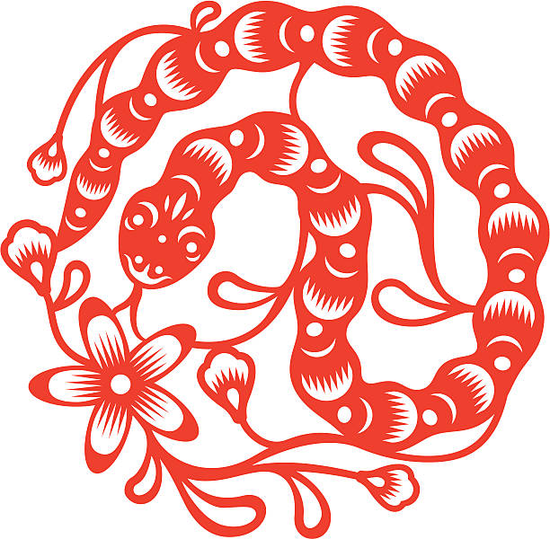 ilustrações de stock, clip art, desenhos animados e ícones de ano da serpente, corte de papel em estilo oriental - snake 2013 chinese new year year