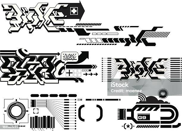 Techno Элементы Четыре — стоковая векторная графика и другие изображения на тему Граффити - Граффити, Футуристический, Абстрактный