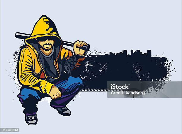 Giovane Gangster Con Pipistrello Mentre Ha - Immagini vettoriali stock e altre immagini di Gangster - Gangster, Graffiti, Sagoma - Controluce